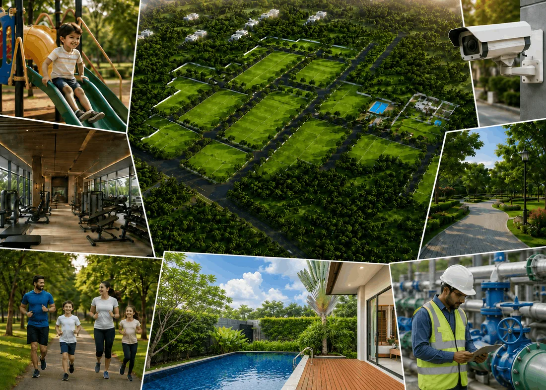 Godrej Plots Coimbatore — plotted layout, playground, gym, jogging track, pool and site amenities