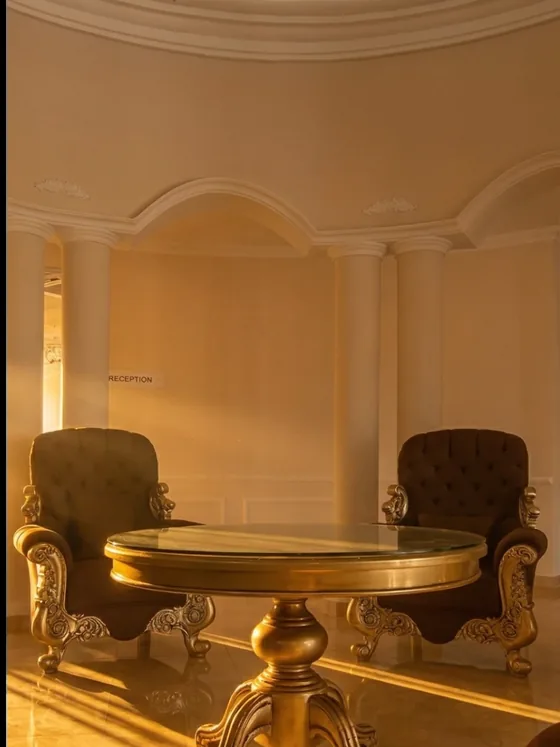 Clubhouse reception with columns and arched alcoves