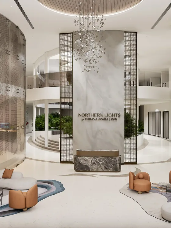Clubhouse lobby render at Northern Lights by Puravankara, Bagalur
