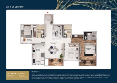 Illustrative 3 BHK unit plan, Northern Lights