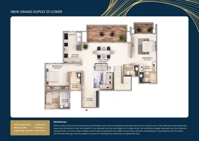 Illustrative 4 BHK duplex unit plan, Northern Lights